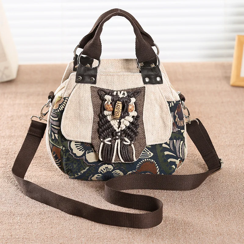 

New Ethnic Style Handbag for Women, Woven Bag, Literary Cloth Retro Canvas Bag, Fresh Crossbody & Dual-purpose Shoulder Bag