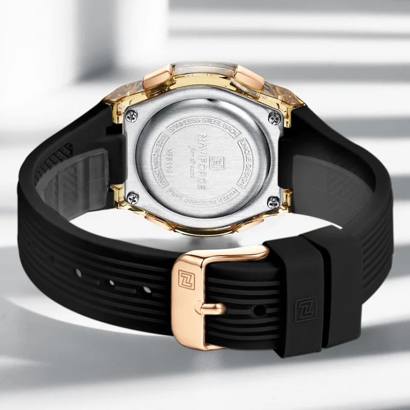 NAVIFORCE ساعة نسائية متعددة الوظائف عرض الوقت المزدوج السيدات الرياضة ساعة توقيت العد التنازلي المرأة ساعة إلكترونية LED NF6114 #5