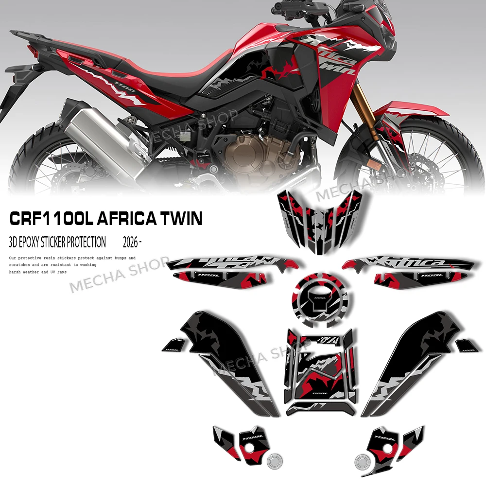 

For Africa Twin CRF 1100 L 2026 3D Epoxy Resin Protective Sticker Motorcycle Tank Pad Stickers Protection Kit