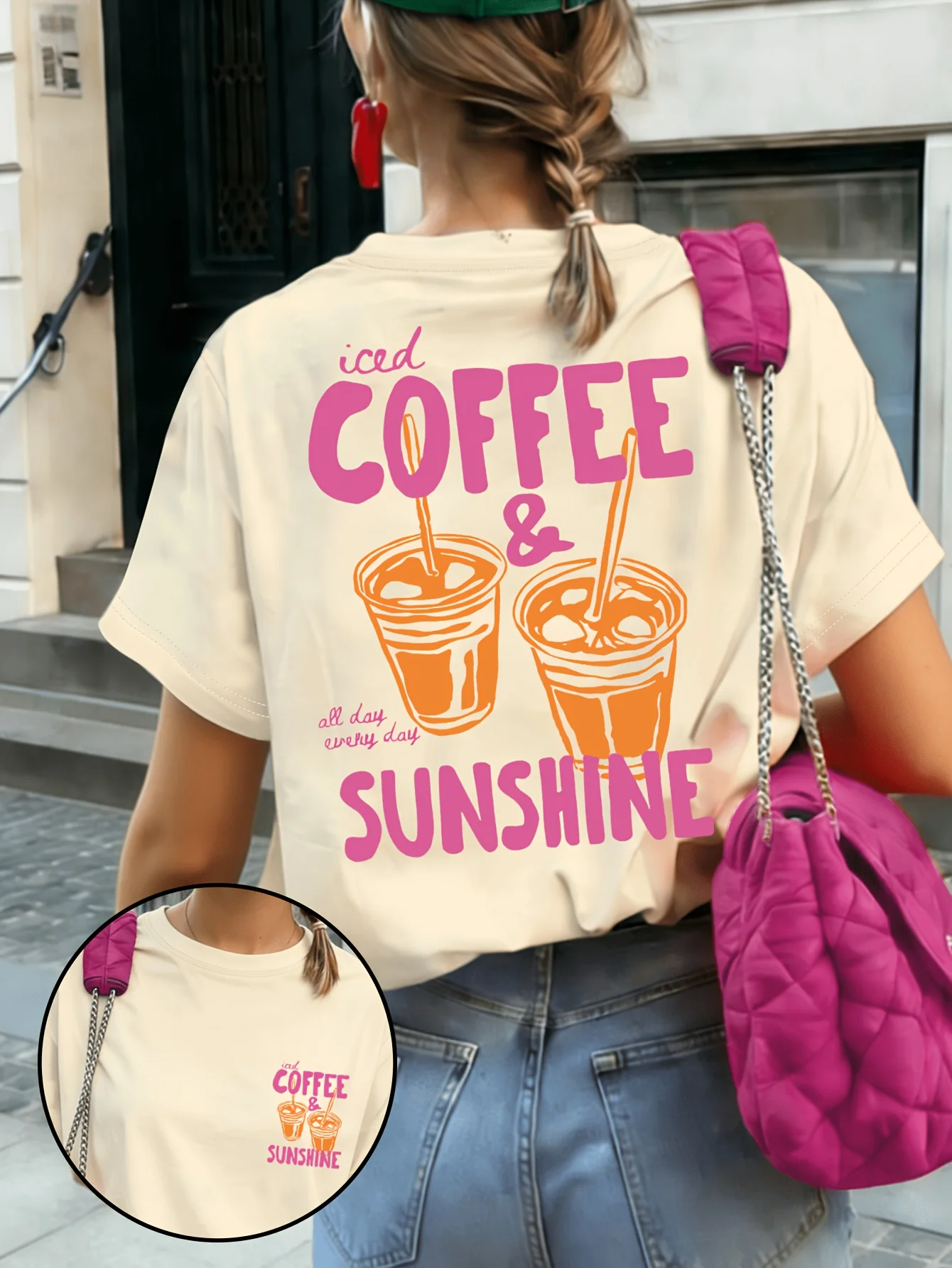 Summer New Iced Coffee & Sunshine Graphic Print T-shirt For Women Short Sleeve Tees Casual Clothes Unisex Tops