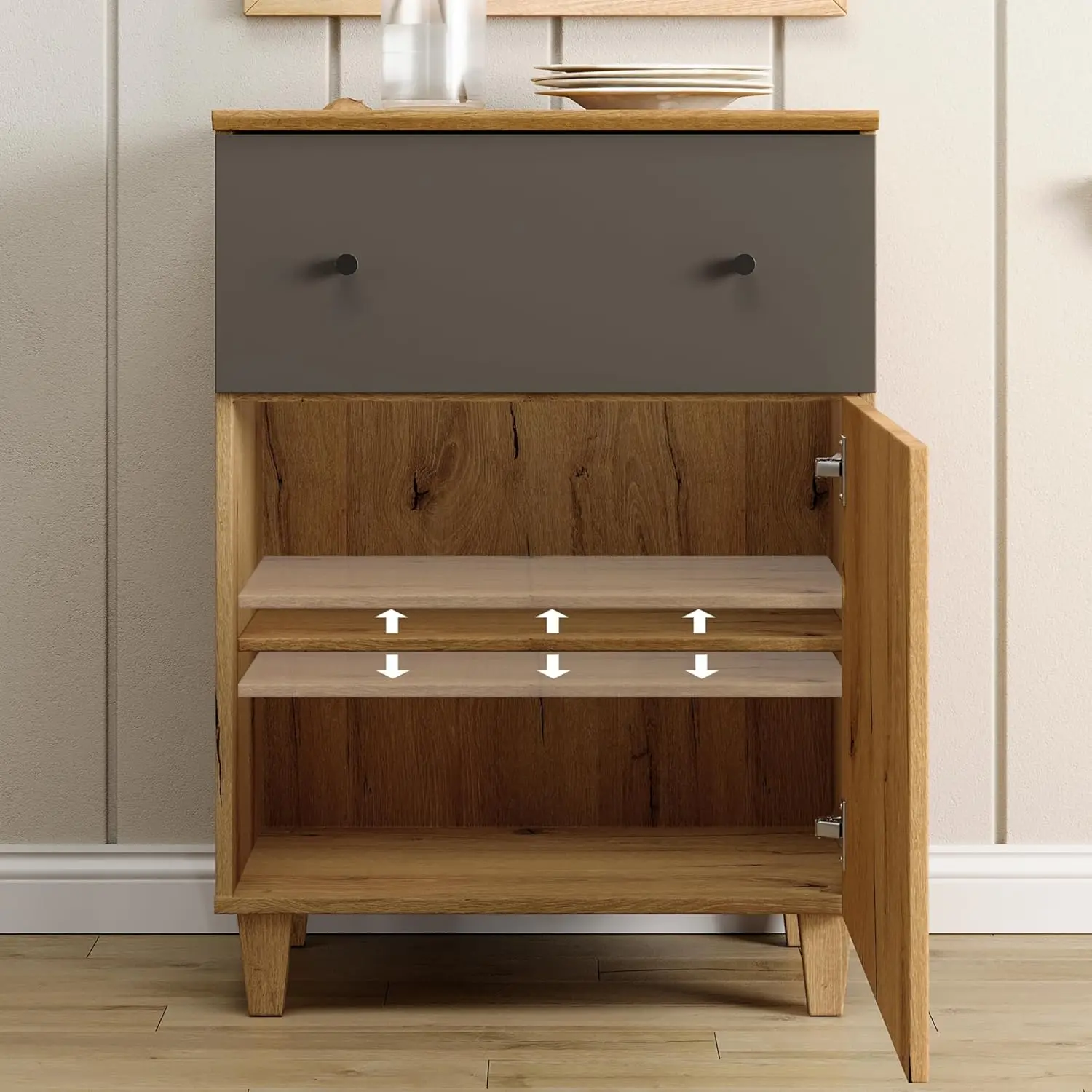 Set of 2 End Tables with Drawers & Doors, Modern Large Sofa Side Tables, Wooden Tall Nightstand with Adjustable, Customized - view 5