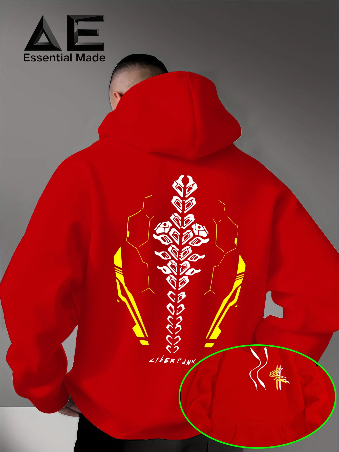 Herbst/Winter Herrenmode Kapuzenpullover mit Cyberpunk-Mechanischem Rücken-Print für Alltag, Pendeln und Fitness – Detail 6