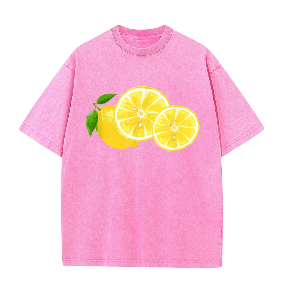 Cute Lemon T-Shirt For Men Graphic Printed Tee Shirt Oversize T-Shirts Designer Men's 100% Cotton Round Neck Summer Tops Pink