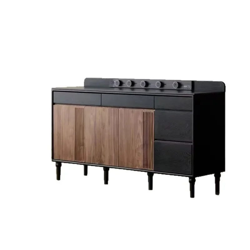 

Retro modern color matching teak solid wood TV cabinet black Internet celebrity new small apartment oak floor cabinet Nordic