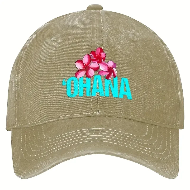قبعة بيسبول مغسولة عتيقة على شكل زهور بلوميريا من Ohana - قبعة للأب ذات طابع عائلي من هاواي القديم، قبعة شمسية كاجوال استوائية #3