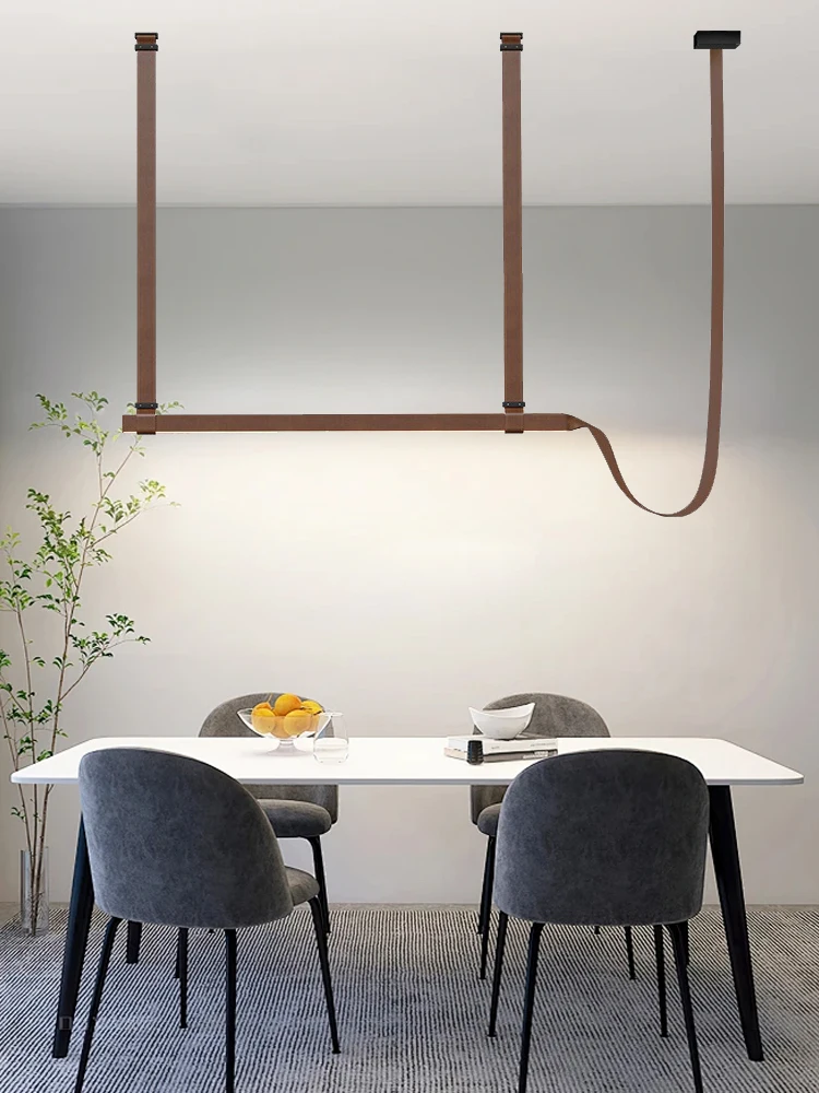 LED 2024 Modern Minimalist Brown Black Leather Ceiling Pendant Light Home Decoration Light Fixture above Dining Table Lustres