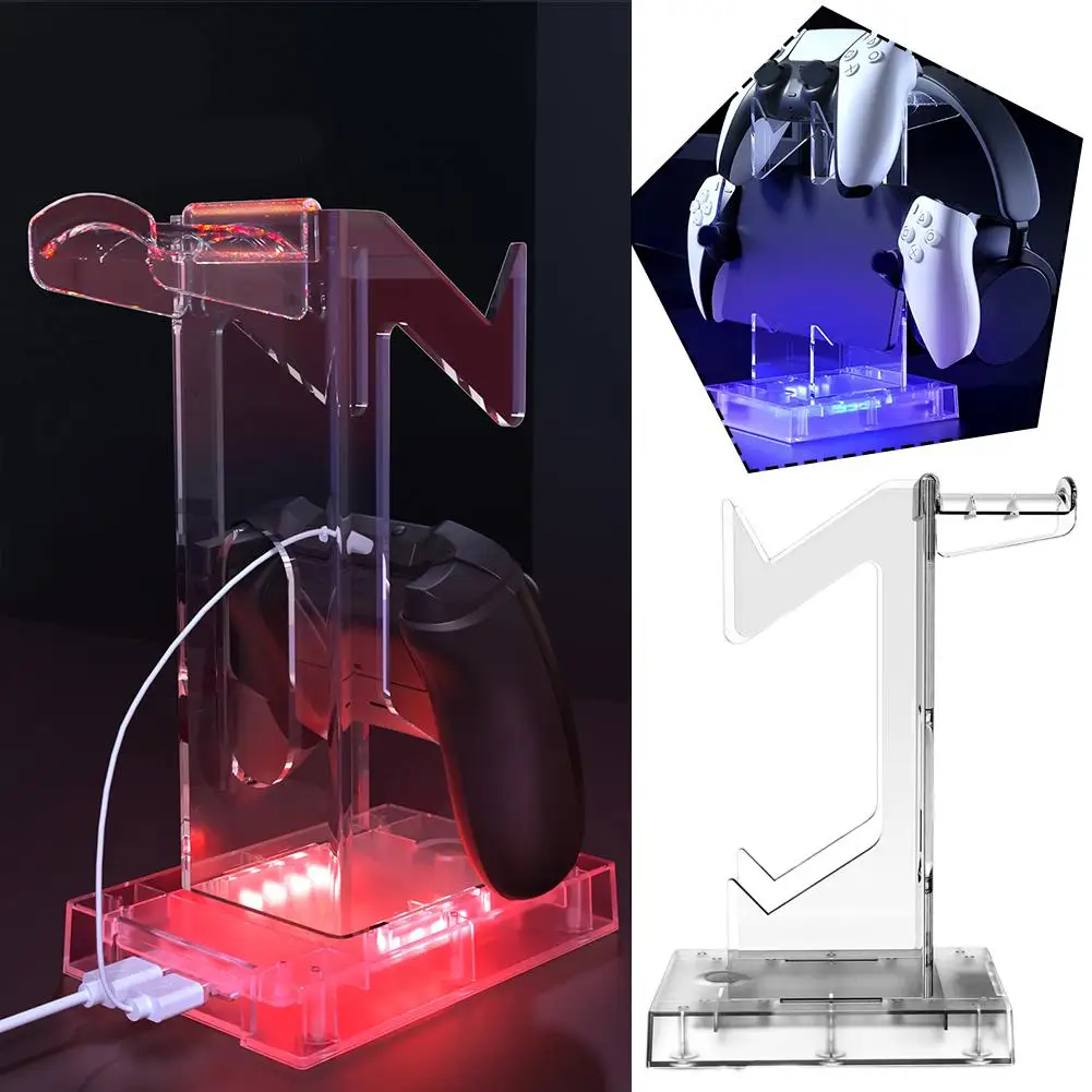 RGB Dual Game Controller Holder Headphone Stand Transparent Controller Display Stand For PS5 For PS5 Portal Game Accessorie B6L7