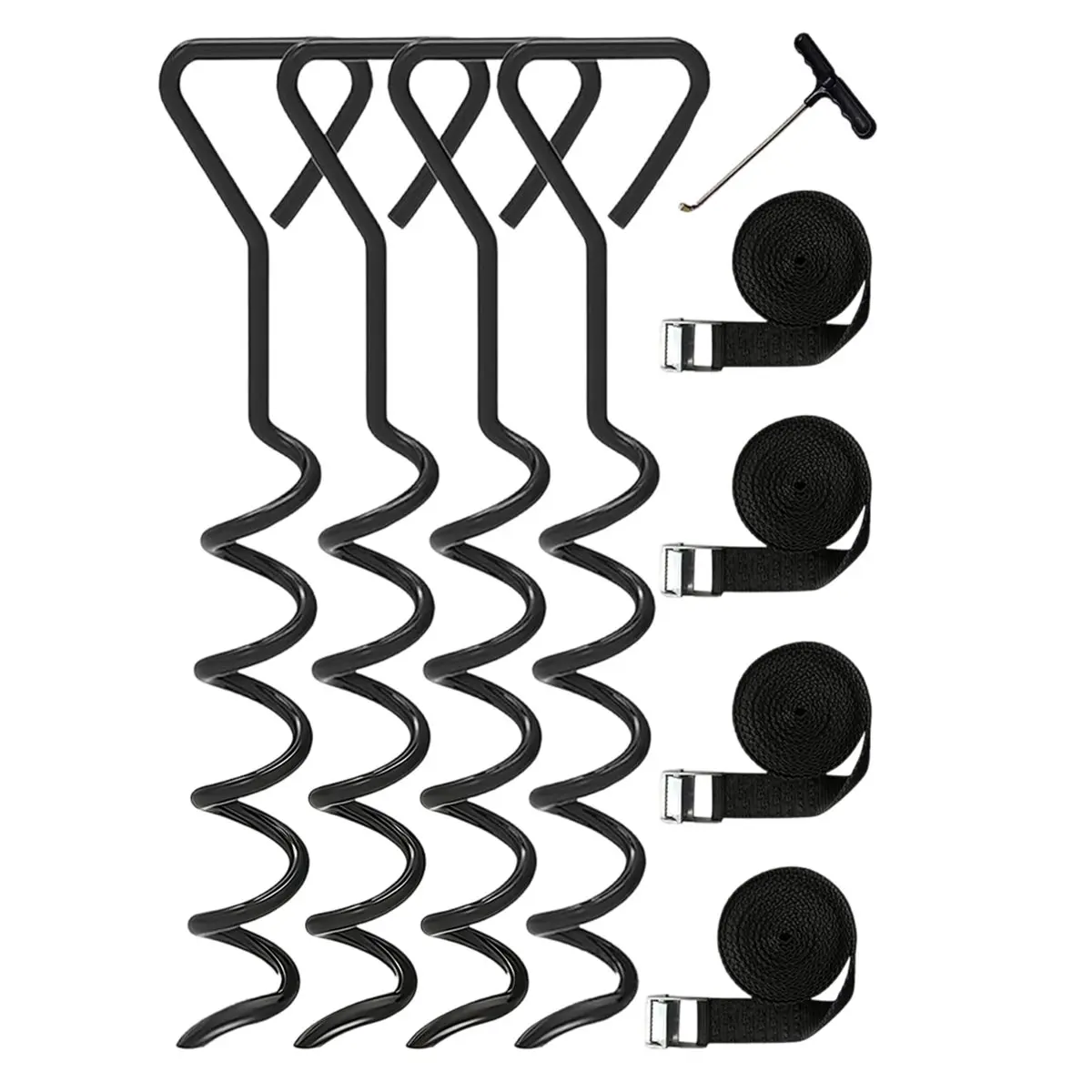 Promotional-Trampoline Stakes Heavy Duty Trampoline Parts Corkscrew Shape Steel Stakes Anchor Kit with T Hook for Trampolines