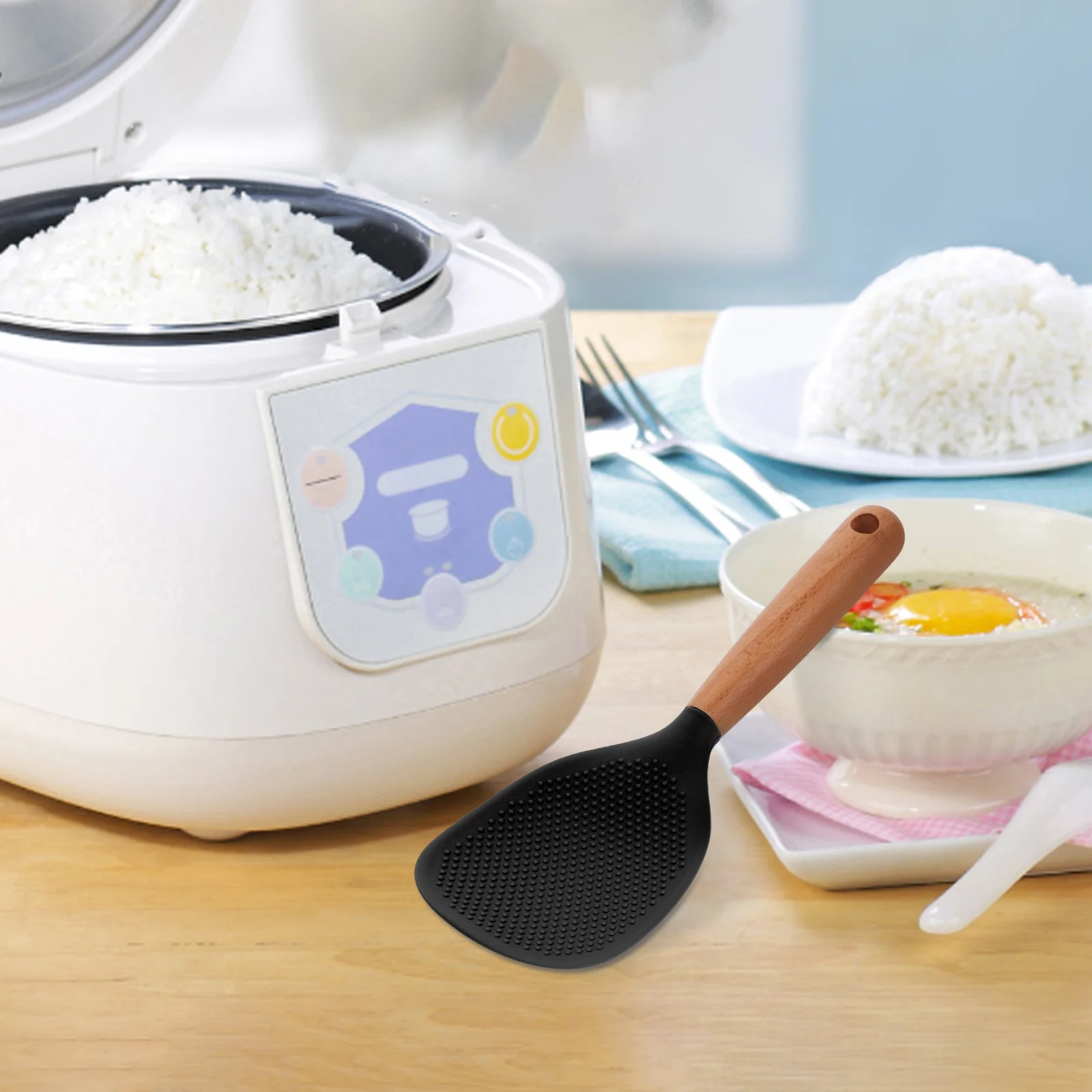

Non Stick Rice Paddle Standing Spatula Silicone Cooking Spoon Wood Handle Serving Spoon Kitchen Utensil for Rice Sushi Mashed