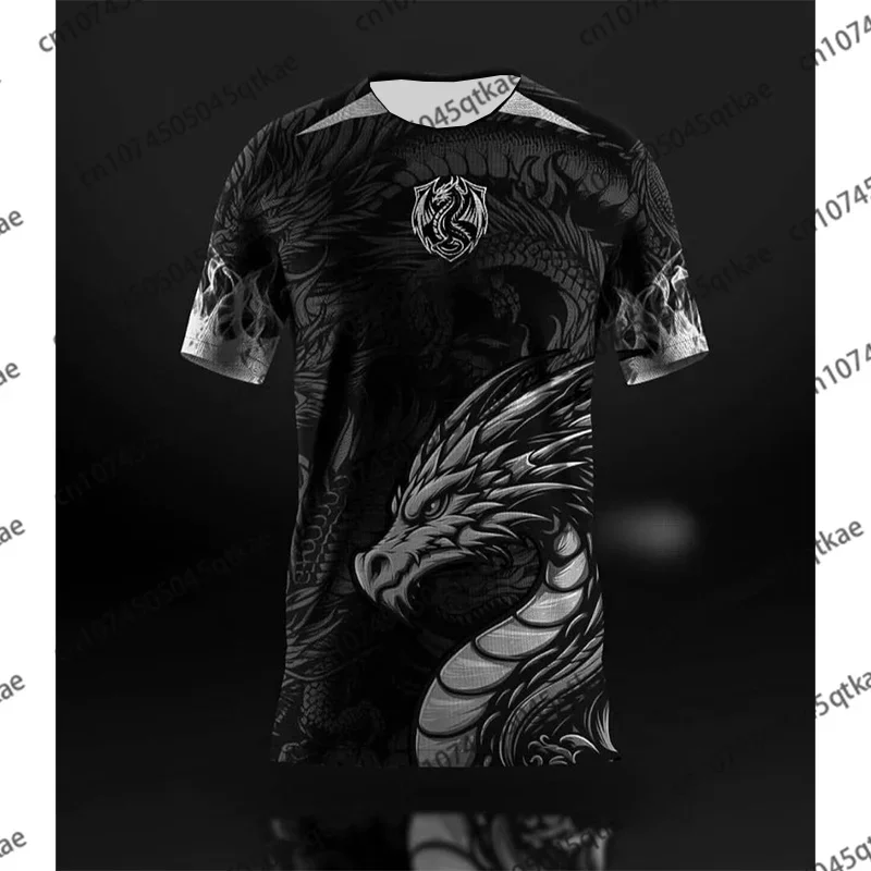 

New Fashionable Dragon Print Special Edition Sports T-shirt for Men and Women, Short Sleeved Loose and Breathable Outdoor Top