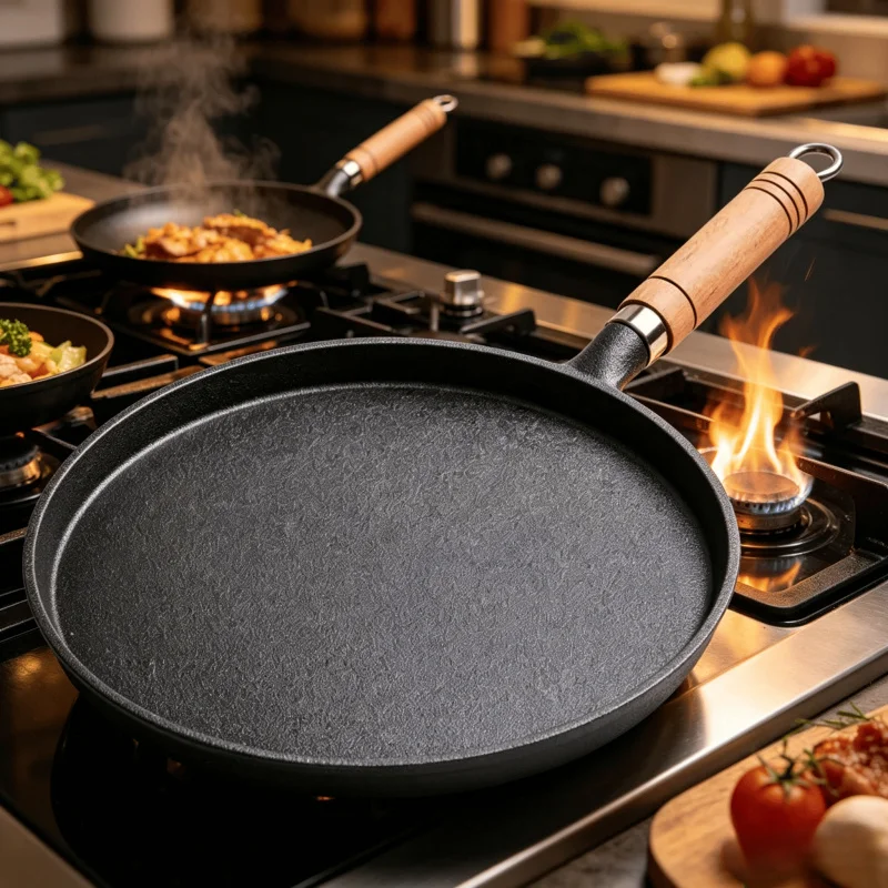 Sartén de Hierro Fundido de 26 cm, Antiadherente sin Recubrimiento, para Crepas, Filetes, Apta para Cocina de Gas e Inducción