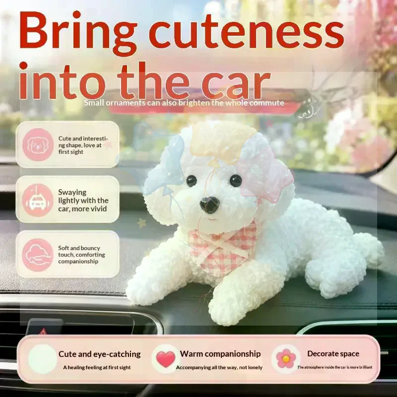 Car Decorative Silicone Teddy Dog Simulation Pet Accessories Gadget Holder Center Console Automobile Decoration New 1PC