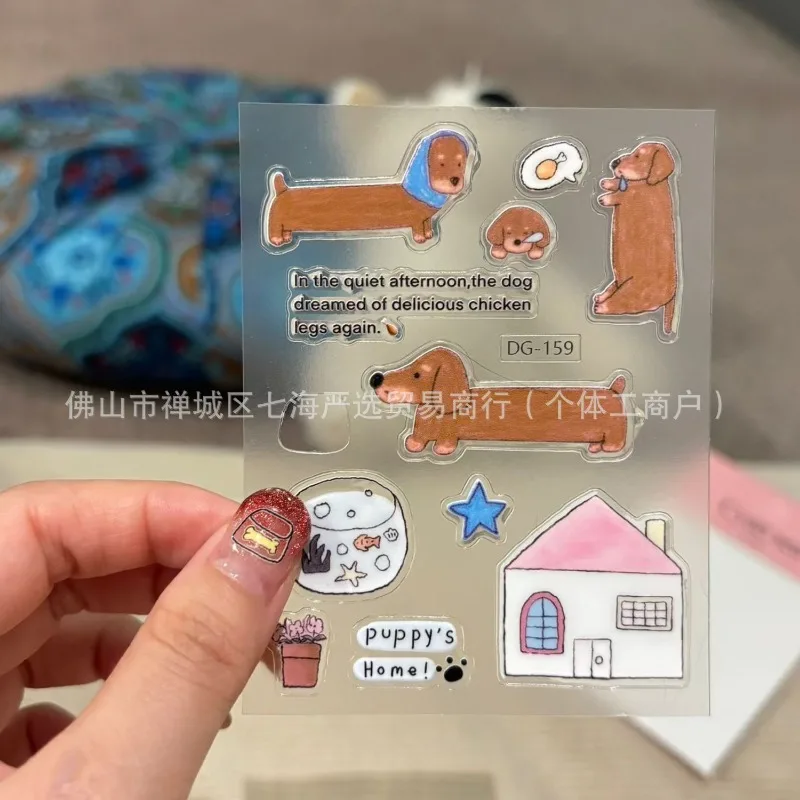 Kawaii Cartoon Dachshund 3D Stickers Jelly Relief Stickers for DIY Wall Window Laptop Hand-account Phone Case Cute Decoration