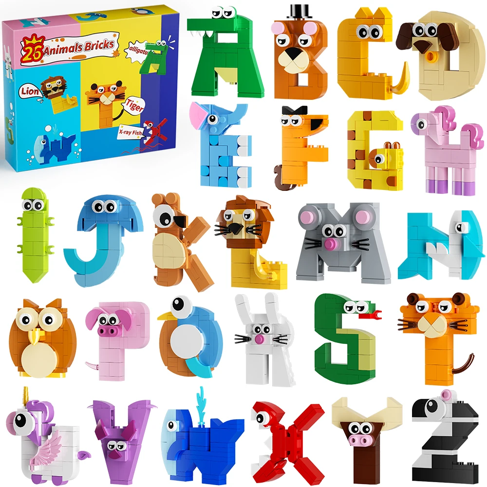 Gobricks Alphabet Animals Building Blocks Creative Toys Model Gift Box For Kids Boys Girl Educational Birthday DIY Bricks Sets