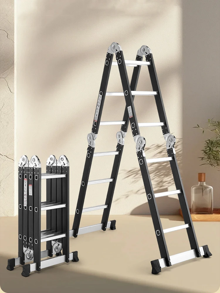 Steel-Aluminum Combination Folding A-Frame Ladder, 4-Fold Telescopic Ladder, Straight Ladder, Double-Sided Articulated Ladde view 5