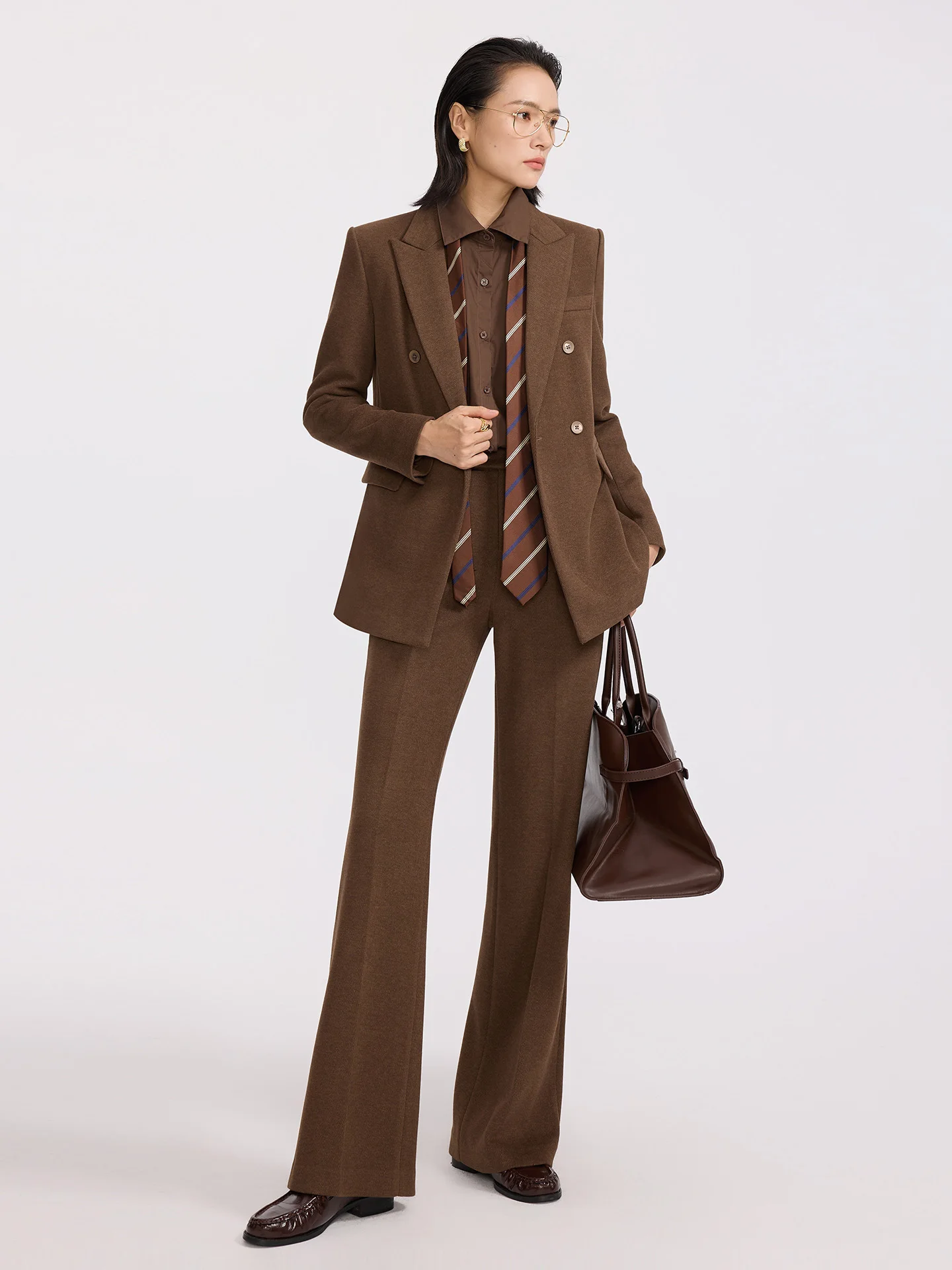 

Костюм из ацетатной ткани: пиджак и брюки для женщин, осенне-зимний, профессиональный, коричневый, американский крой, деловой повседневный стиль