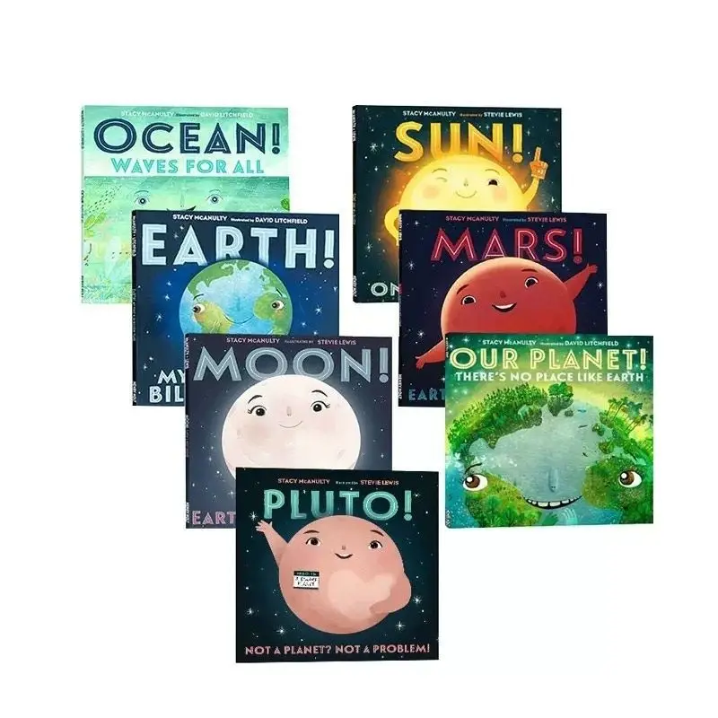 7PCS Earth Moon Ocean Elements Sun Mars Planet of The Universe English Picture Book