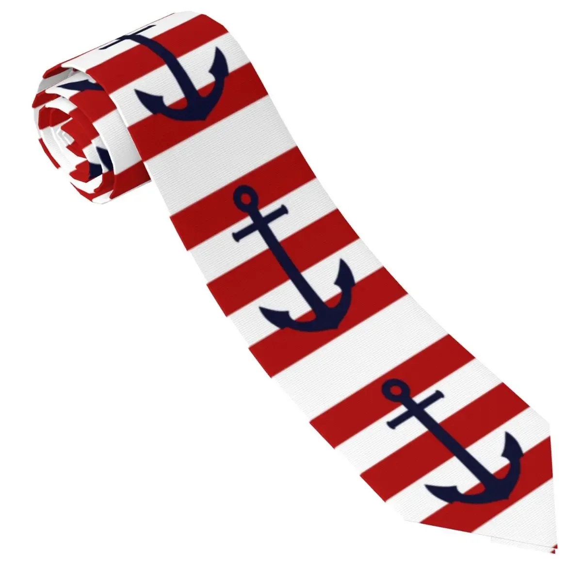 Custom Mens Nautical Navy Blue Anchor On Red Stripes Necktie Sailing Sailor Fashion Tie For Business