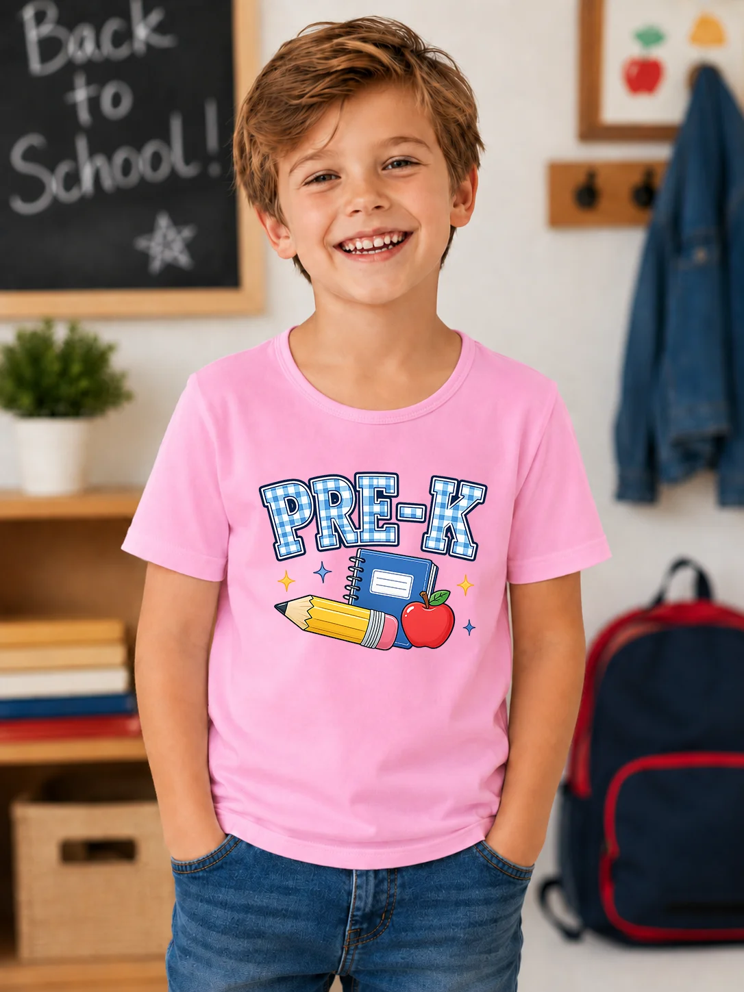 Pre-K Back To School Kids T Shirt Boys Girls Cute Pencil Notebook Apple Print Toddler Summer Short Sleeve Cotton Tops First Day