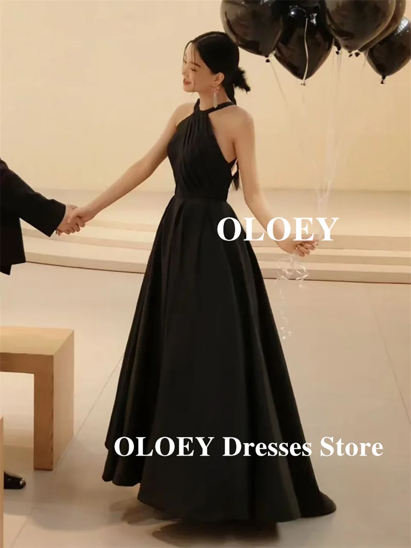 OLOEY Halter A 라인 태피터 웨딩 파티 드레스 한국 사진 촬영 민소매 이브닝 가운 공식 파티 맞춤형 신부