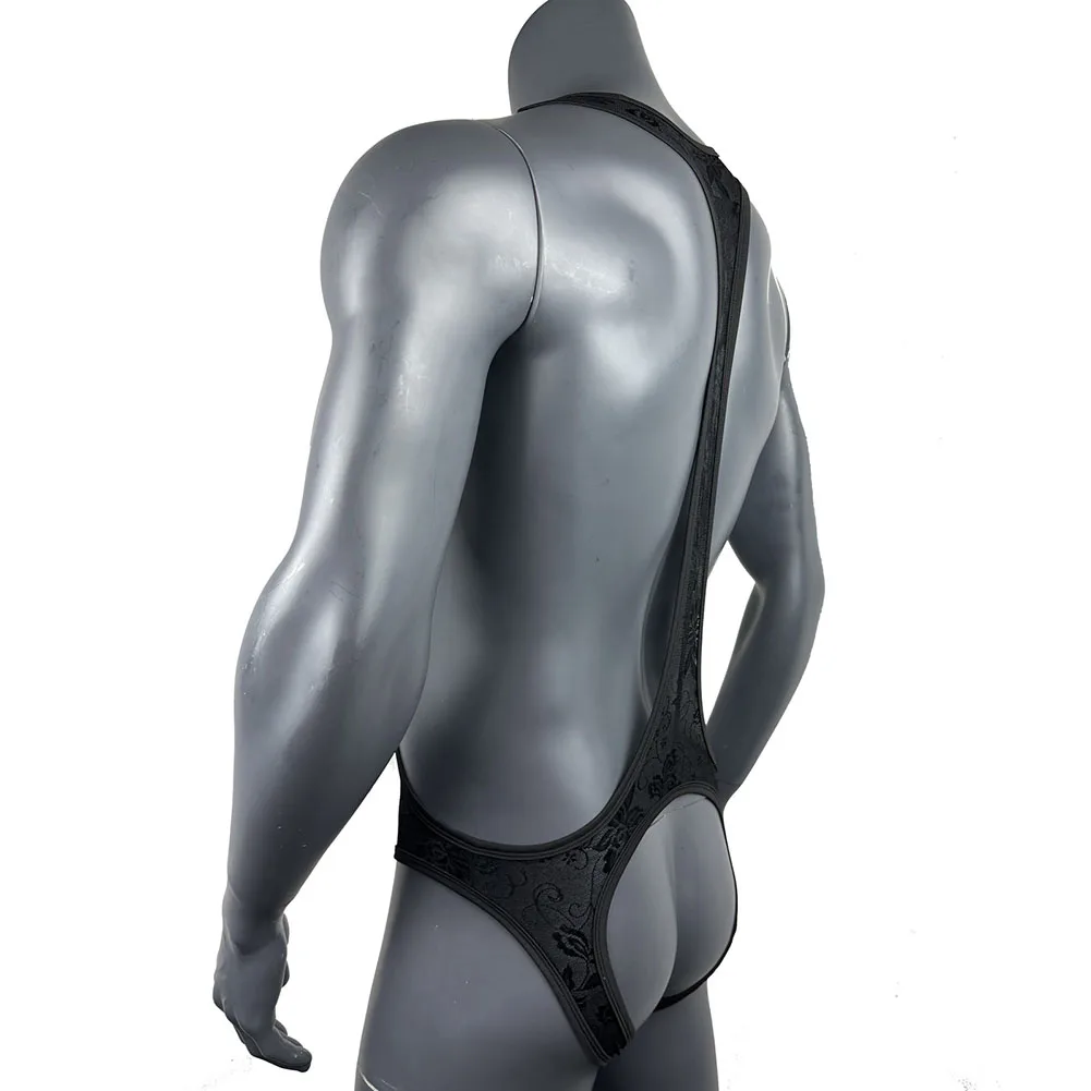 الرجال مثير الدانتيل الجاكار شير ارتداءها الانتفاخ الحقيبة مفتوحة بعقب ملابس النوم حللا جوفاء U على شكل جيب الملابس الداخلية T-السراويل