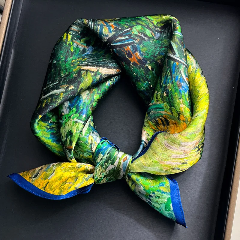 

100% натуральный шелковый шарф, женский квадратный цветочный принт, повязка на шею, галстук, шали на запястье, шарфы, пашмина, женский хиджаб, бандана шарф