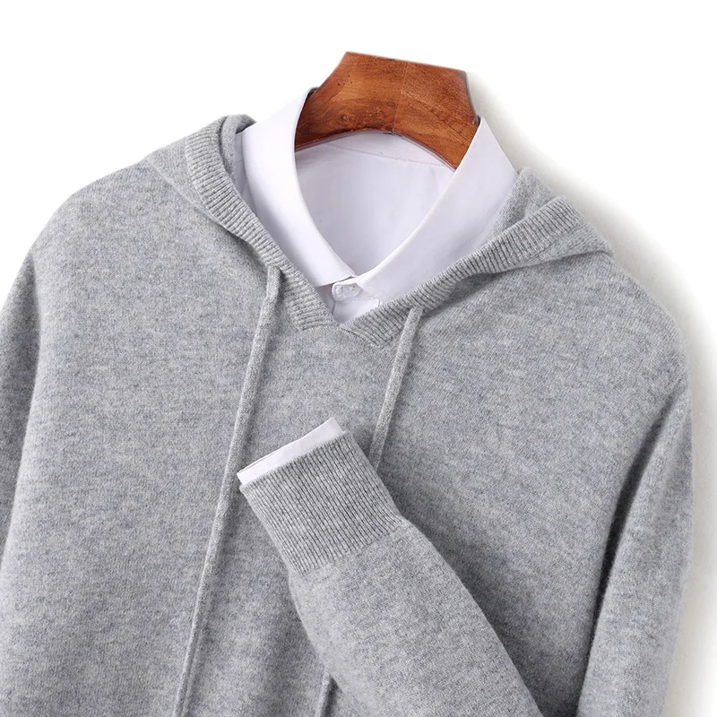 Maglione invernale in cashmere senza cuciture Pullover con cappuccio da uomo Maglione lavorato a maglia in lana merino 100% Casual Prima linea pronto da indossare Abbigliamento
