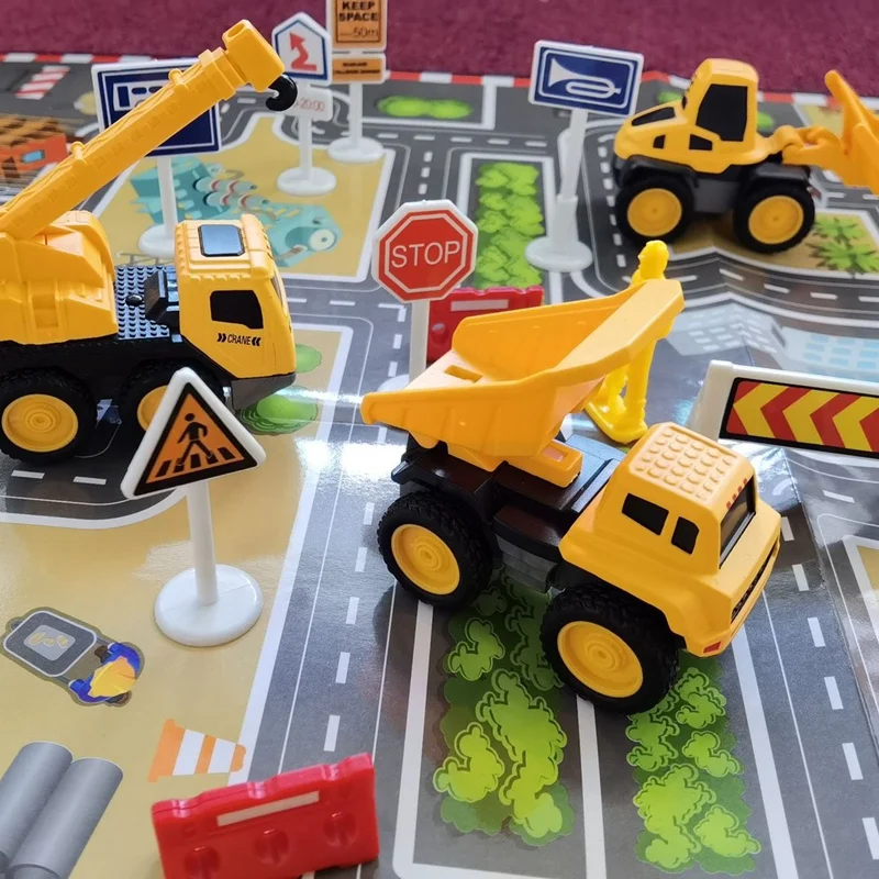 Construction Vehicle Set Ccene Parking Lot Excavator Mixer Truck Tank Truck Model Boy Car Toy Construction Site Oy Set