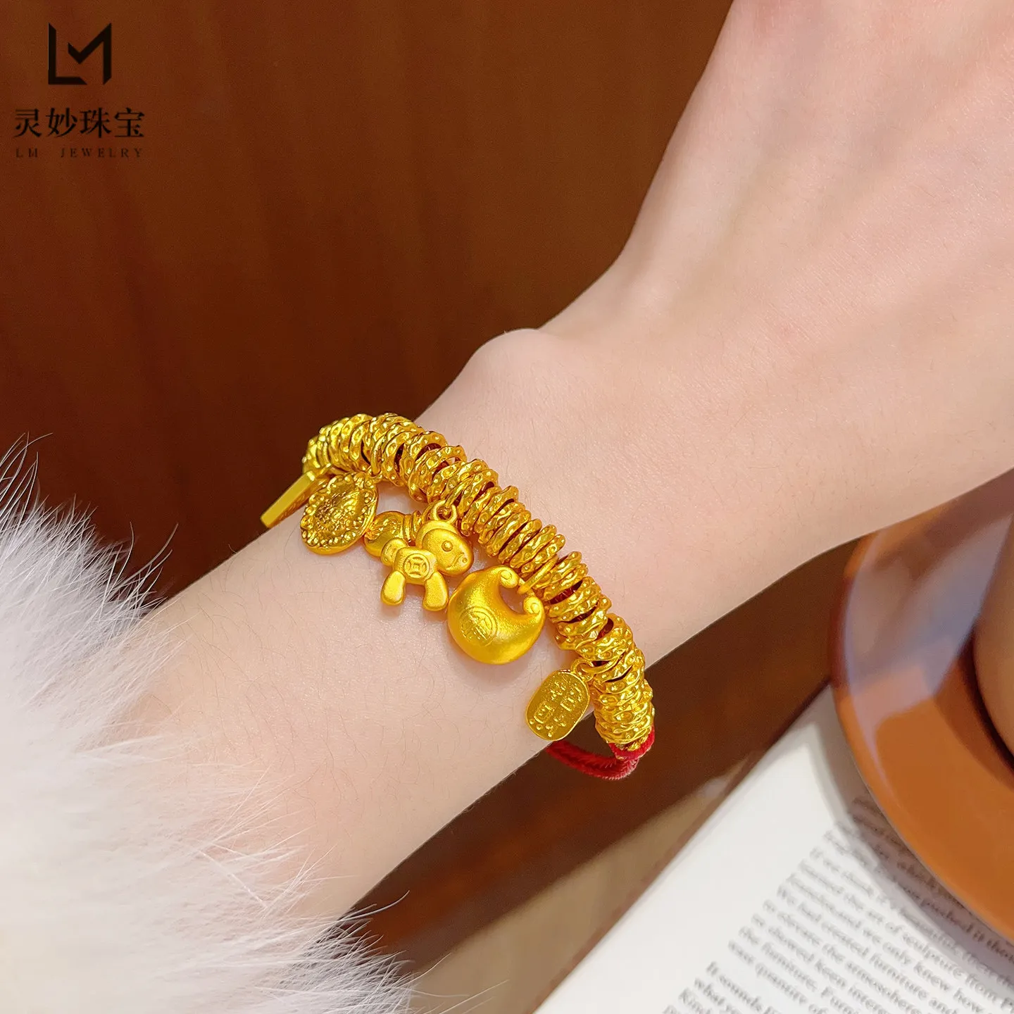 God of Wealth & Multiple Treasure Horse Bracelet Women's 24K Gold AU999 - Pure gold auspicious fortune bracelet