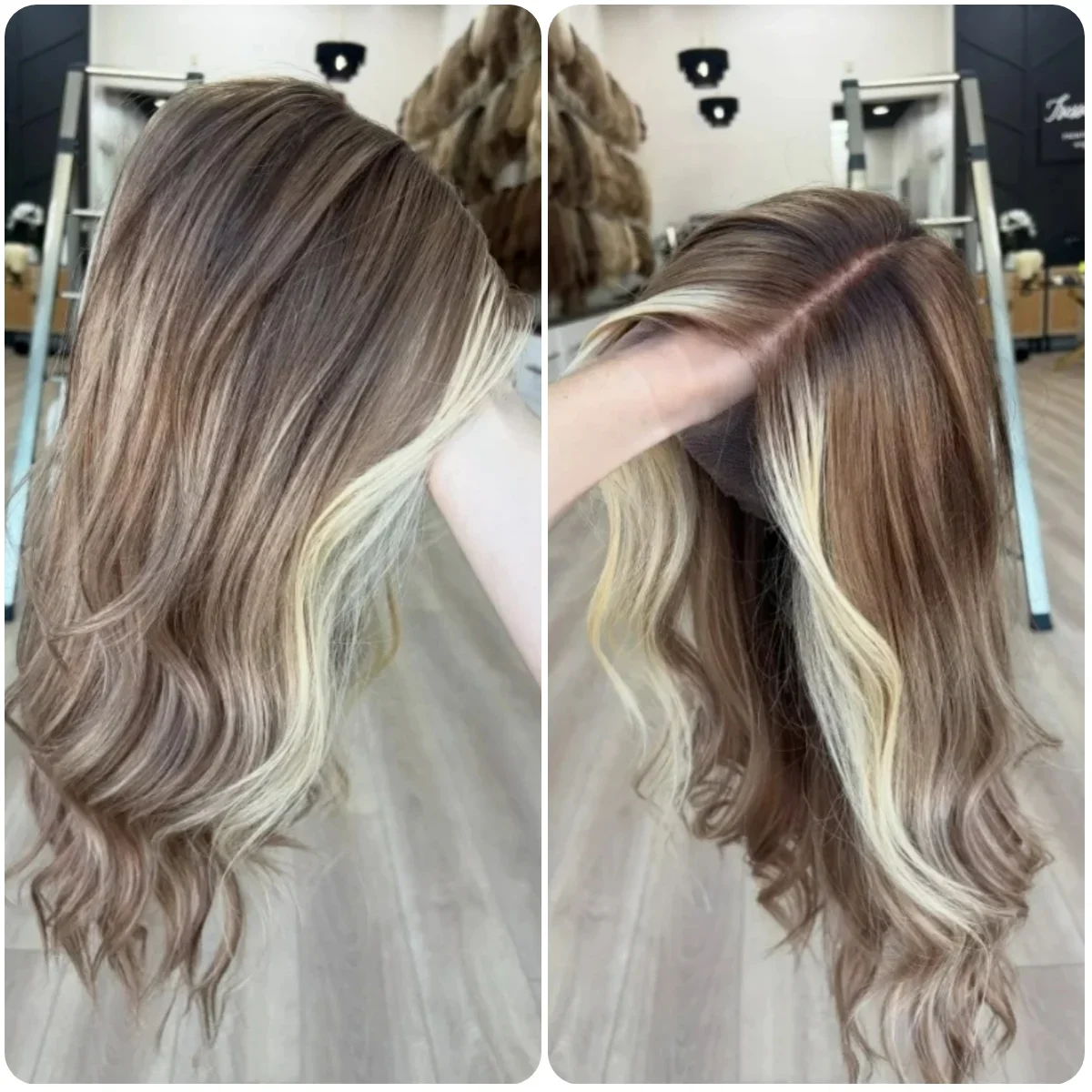 

Парик Ombre Brown Blonde с эффектом мелирования, мягкий, натуральный, из термостойкого синтетического волокна, волнистый, с кружевной передней частью 13x4, высокого качества, как настоящий.