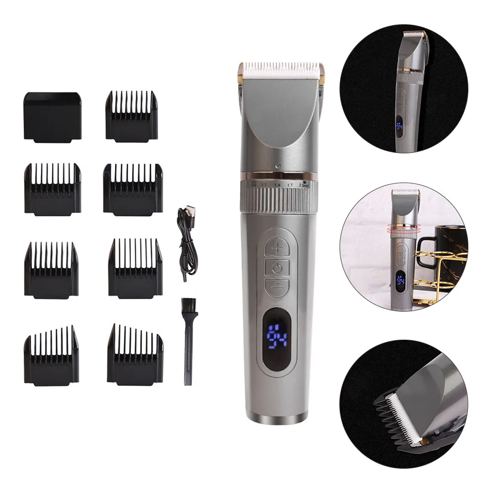 

1Set Professional Men Hair Clipper Set with 8 Guide Combs Low Noise Skin Friendly Ergonomic Design for Beard Mustache Stubble