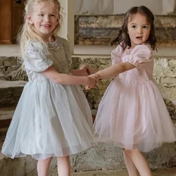 2024 New Dress for Girls Print Dress Elegant Children Summer Casual Clothes Chiffon Kids Flower Tutu Princess Dresses