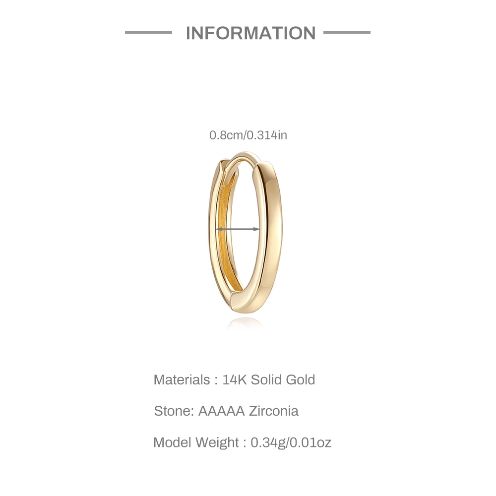 Aide 14K Real Gold 5/6/7/8/9/10mm Mixed Size Plain CZ Paved Hoop Earrings Small Hoops for Women Cartilage & Ear Stacking Jewelry