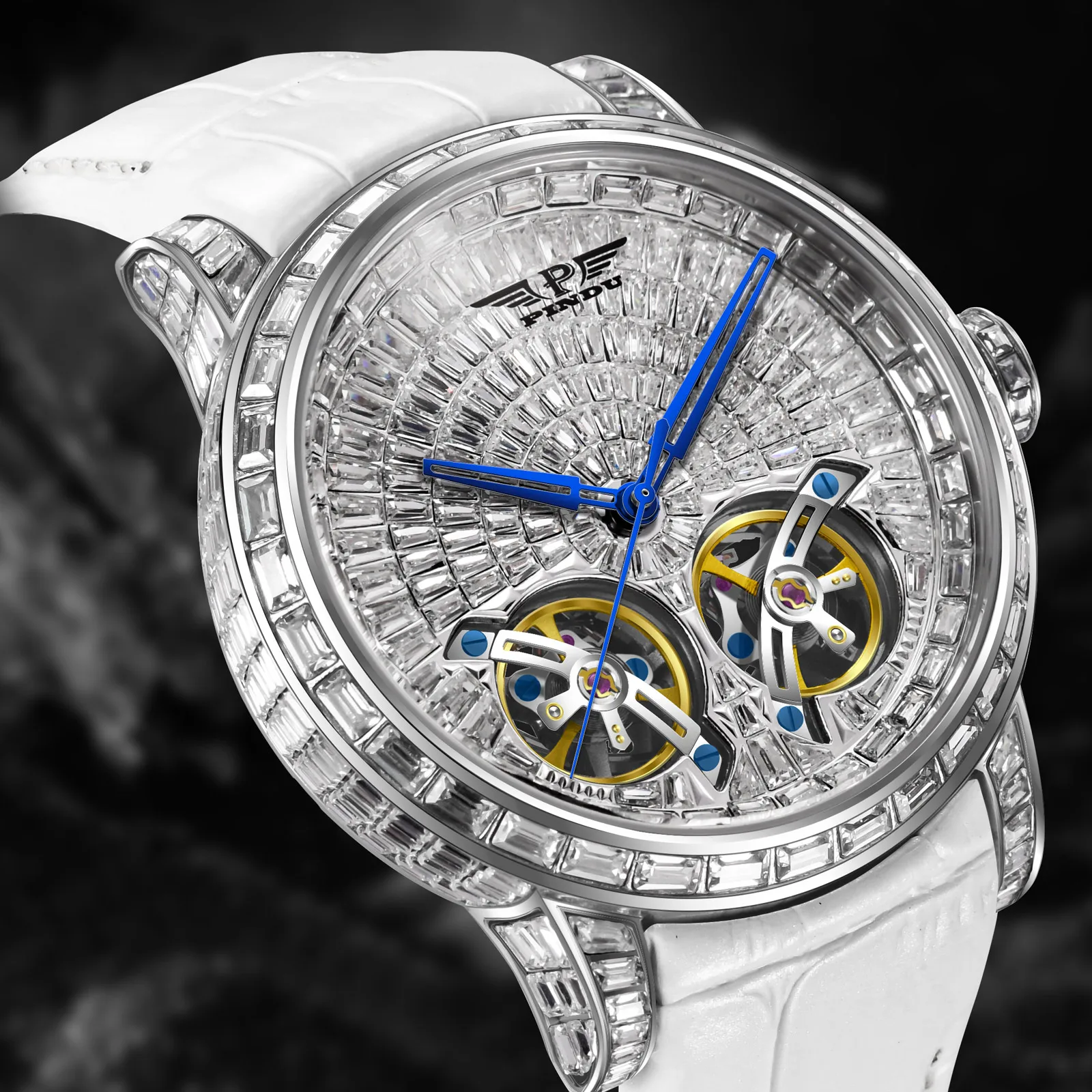2026 PINDU Design New 46MM Diamond Mechanical Watch Men Top Luxury Double Flying Wheel Watch Sapphire Glass Waterproof Watch MEN