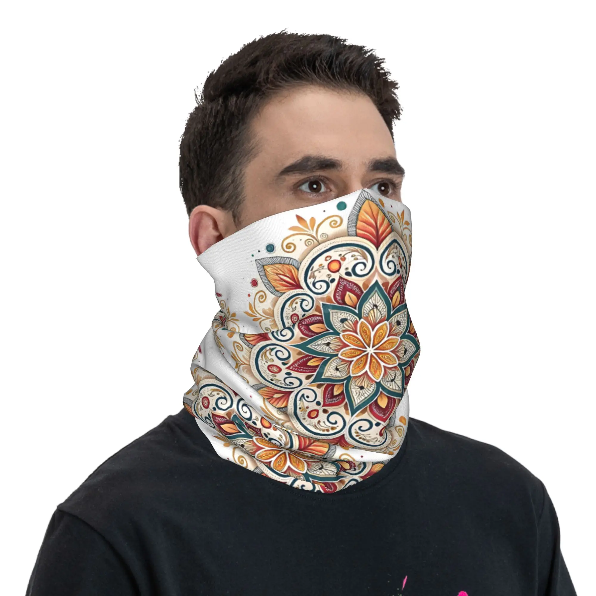 مخصص خمر ماندالا باندانا الرقبة أدفأ الرجال النساء الشتاء التزلج وشاح أنبوبي الجراب الملونة الأزهار نمط واقي الوجه
