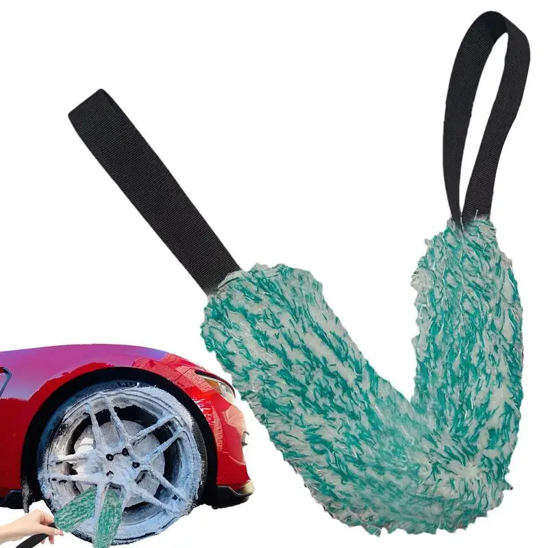 Car Wheel Cleaning Towel Double Sided Microfibre Tension Tape Plush Detail Wheel Brush Cleaning and Maintenance Tools