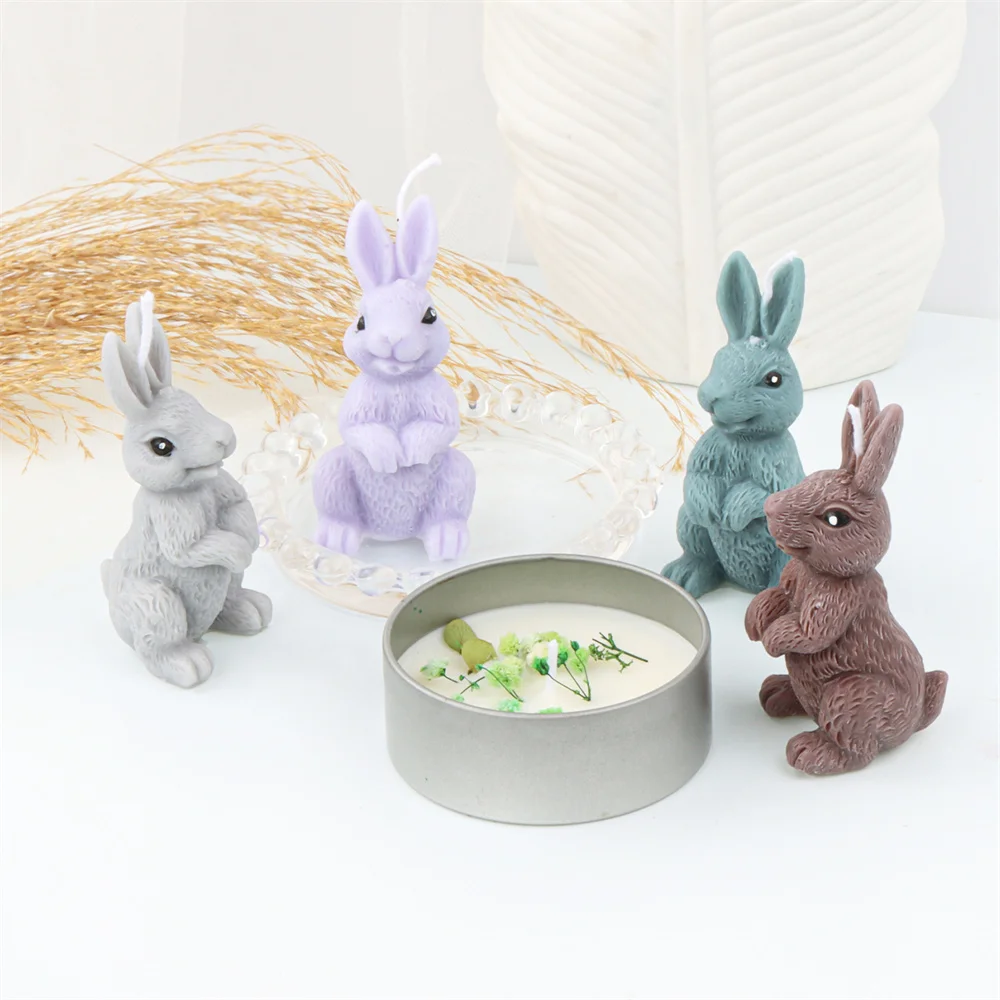 Cute 3D Standing Rabbit Candle Soap Slicone Mold DIY Easter Bunny Cake Sugarcraft Fondant Mould Home Decor Craft Gift Tools