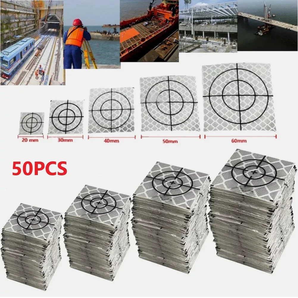 50pcs Reflector Sheet For Total Station Surveying Reflective Sticker Topography Survey Accessories 2/3/4/5/6CM