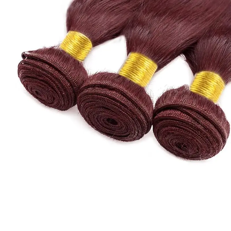 Bouquet di capelli lisci da 16-30 pollici Bouquet di capelli brasiliani vino rosso vergine maria non trattato capelli intrecciati lunghi Remi adatti alle donne # 99J