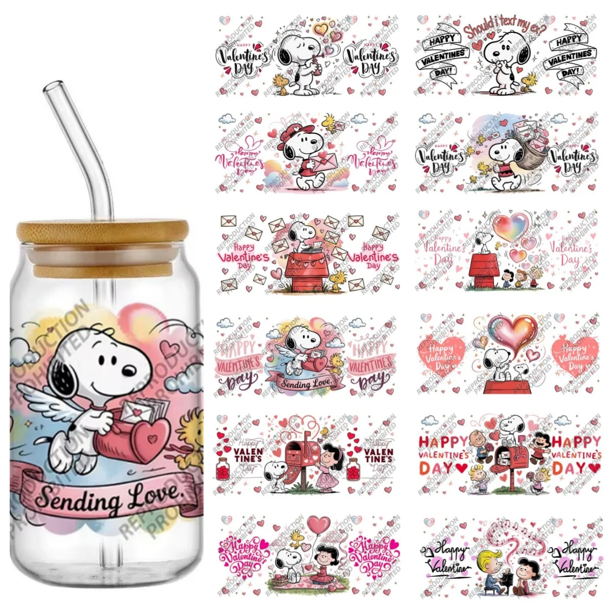 

cartoon dog Valentine's Day Theme Party Deco DIY Decals 3D transfers printing uvdtf tumbler seal stickers 16oz uv dtf cup wraps
