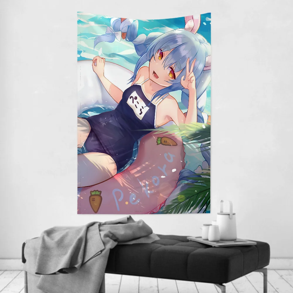 Tapiz de anime Usada Pekora con estampado adorable, práctico como tapiz y fondo de fiesta, decoración encantadora para el hogar.
