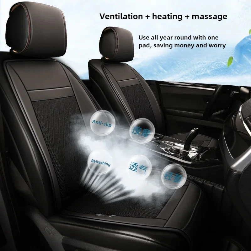 

3-in-1 Heating Cooling Massage Car Seat Cushion Ventilated Durable with Built-in Fan Breathable Universal For Trucks SUVs Cars