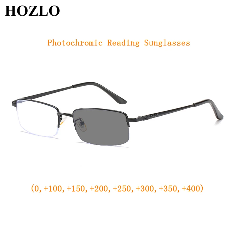 

Intelligent Photochromic Reading Glasses for Men Metal Semi Rim Presbyopic Sunglasses Magnifier Travel Driving Spectacles 0~+4.0