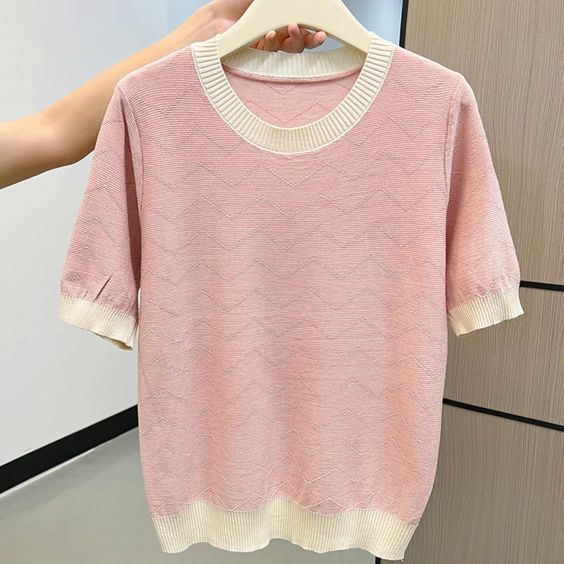 

Sueters De Mujer вязаный свитер с короткими рукавами, женские пуловеры, новый вязаный свитер с круглым вырезом, пуловер, женские топы, свитера Q2314