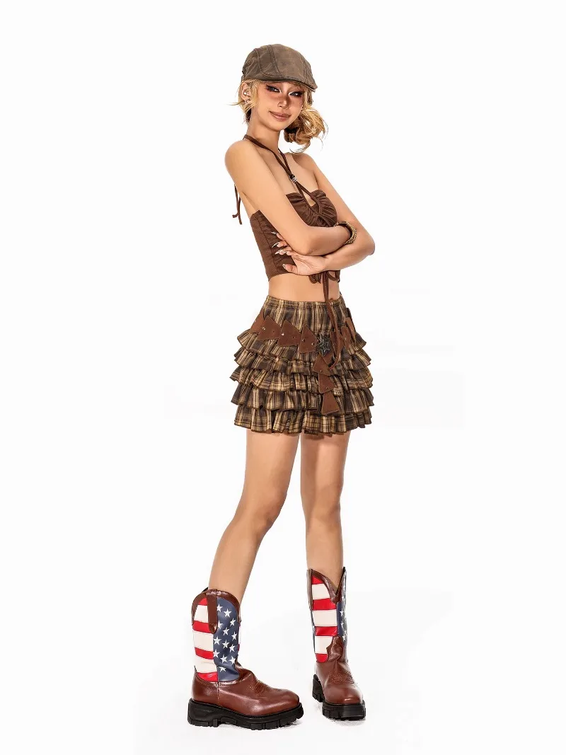 อเมริกัน Retro นุ่มสาวคอสลิงสําหรับสตรีฤดูร้อนใหม่สวมใส่ Retro สายคล้องคอสั้น TOP Camisoles เสื้อผ้ากระชับสัดส่วน