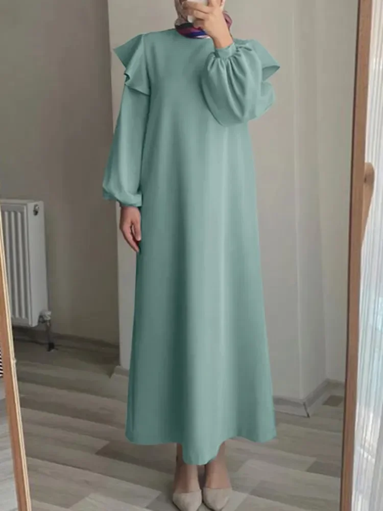 

Turkey Islam Long Evening Dresses Caftan Elegant Muslim Women Dress Ramadan Party Flounce Dubai Abaya Musulmane Elegant Vestidos