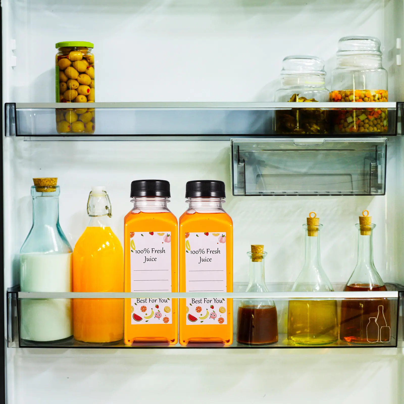 1Set Juice Bottle Set Reusable Clear Plastic Beverage Containers Leakproof Milk Tea Drink Bottles for Travel Picnic