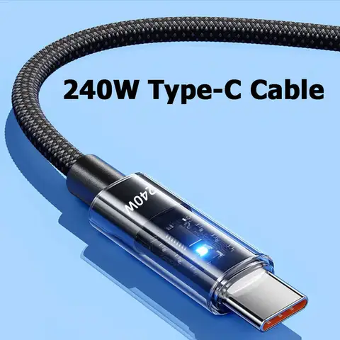 240W Nylon USB Type C Super Fast Charging Cable For Samsung Xiaomi Huawei Honor LED Display USB C Charger Data Cord