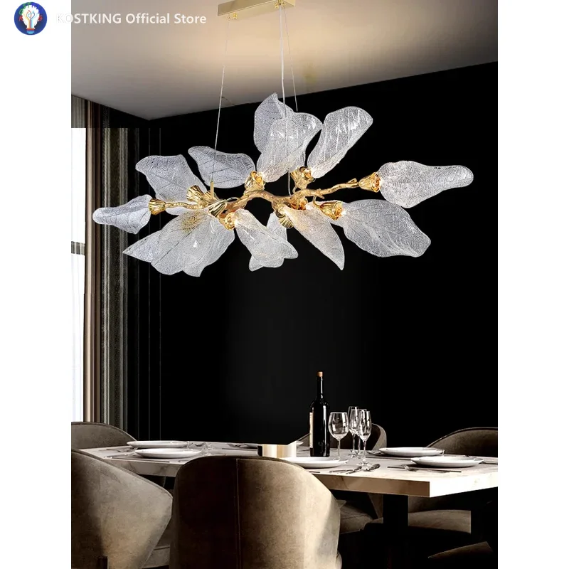 Decorative Modern Acrylic Leaf LED Chandelier For Staircase Living Room Bedroom Home Interior Lighting Hanging Lamp