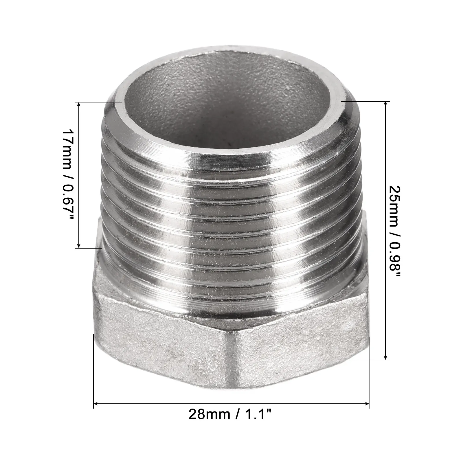 Uxcell Hex Mengurangi Bushing, 3/4 PT Laki-laki Ke 1/4 PT Perempuan 304 Baja Tahan Karat Pipa Fitting Peredam Adaptor, Pak 2